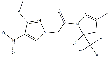 1-({4-nitro-3-methoxy-1H-pyrazol-1-yl}acetyl)-3-methyl-5-(trifluoromethyl)-4,5-dihydro-1H-pyrazol-5-ol Struktur