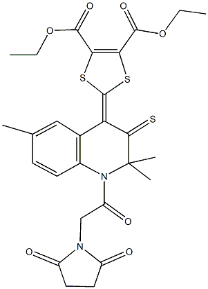 diethyl 2-(1-[(2,5-dioxo-1-pyrrolidinyl)acetyl]-2,2,6-trimethyl-3-thioxo-2,3-dihydro-4(1H)-quinolinylidene)-1,3-dithiole-4,5-dicarboxylate Struktur