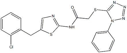 N-[5-(2-chlorobenzyl)-1,3-thiazol-2-yl]-2-[(1-phenyl-1H-tetraazol-5-yl)sulfanyl]acetamide Struktur