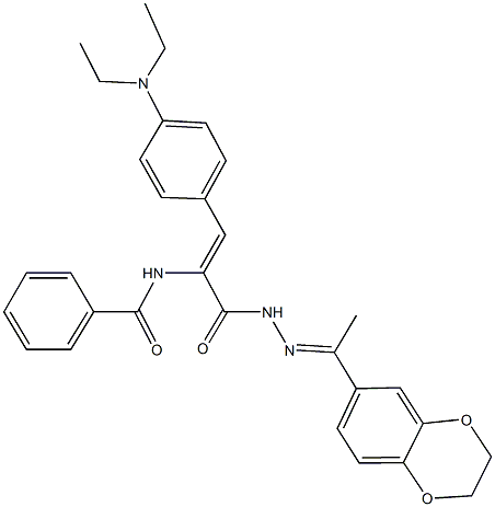 N-[2-[4-(diethylamino)phenyl]-1-({2-[1-(2,3-dihydro-1,4-benzodioxin-6-yl)ethylidene]hydrazino}carbonyl)vinyl]benzamide Struktur