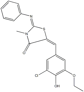 5-(3-chloro-5-ethoxy-4-hydroxybenzylidene)-3-methyl-2-(phenylimino)-1,3-thiazolidin-4-one Struktur