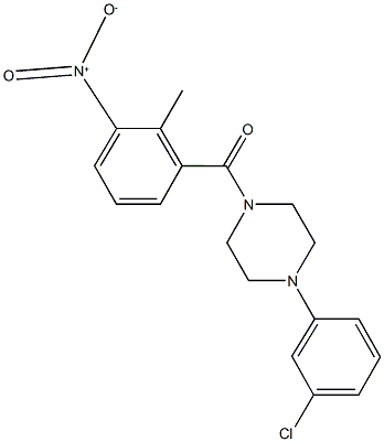 1-(3-chlorophenyl)-4-{3-nitro-2-methylbenzoyl}piperazine Struktur