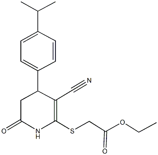 ethyl {[3-cyano-4-(4-isopropylphenyl)-6-oxo-1,4,5,6-tetrahydro-2-pyridinyl]sulfanyl}acetate Struktur