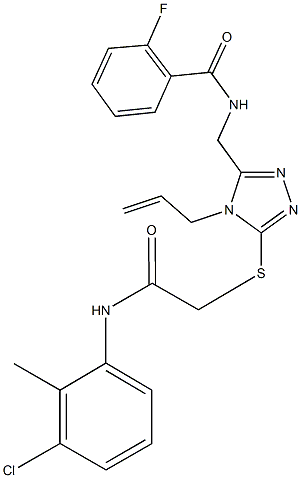 N-[(4-allyl-5-{[2-(3-chloro-2-methylanilino)-2-oxoethyl]sulfanyl}-4H-1,2,4-triazol-3-yl)methyl]-2-fluorobenzamide Struktur