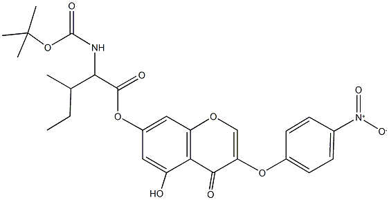 5-hydroxy-3-{4-nitrophenoxy}-4-oxo-4H-chromen-7-yl 2-[(tert-butoxycarbonyl)amino]-3-methylpentanoate Struktur