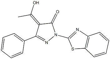 2-(1,3-benzothiazol-2-yl)-4-(1-hydroxyethylidene)-5-phenyl-2,4-dihydro-3H-pyrazol-3-one Struktur