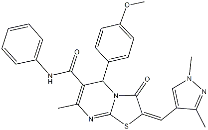 2-[(1,3-dimethyl-1H-pyrazol-4-yl)methylene]-5-(4-methoxyphenyl)-7-methyl-3-oxo-N-phenyl-2,3-dihydro-5H-[1,3]thiazolo[3,2-a]pyrimidine-6-carboxamide Struktur