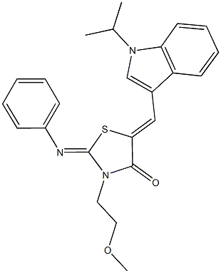 5-[(1-isopropyl-1H-indol-3-yl)methylene]-3-(2-methoxyethyl)-2-(phenylimino)-1,3-thiazolidin-4-one Struktur