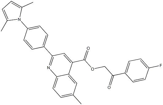 2-(4-fluorophenyl)-2-oxoethyl 2-[4-(2,5-dimethyl-1H-pyrrol-1-yl)phenyl]-6-methyl-4-quinolinecarboxylate Struktur