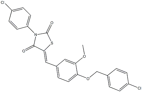 5-{4-[(4-chlorobenzyl)oxy]-3-methoxybenzylidene}-3-(4-chlorophenyl)-1,3-thiazolidine-2,4-dione Struktur