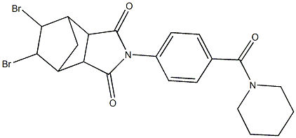 8,9-dibromo-4-[4-(1-piperidinylcarbonyl)phenyl]-4-azatricyclo[5.2.1.0~2,6~]decane-3,5-dione Struktur