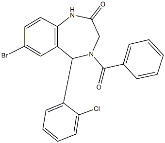 4-benzoyl-7-bromo-5-(2-chlorophenyl)-1,3,4,5-tetrahydro-2H-1,4-benzodiazepin-2-one Struktur