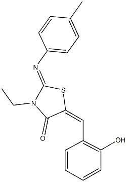 3-ethyl-5-(2-hydroxybenzylidene)-2-[(4-methylphenyl)imino]-1,3-thiazolidin-4-one Struktur