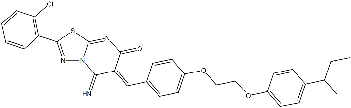 6-{4-[2-(4-sec-butylphenoxy)ethoxy]benzylidene}-2-(2-chlorophenyl)-5-imino-5,6-dihydro-7H-[1,3,4]thiadiazolo[3,2-a]pyrimidin-7-one Struktur