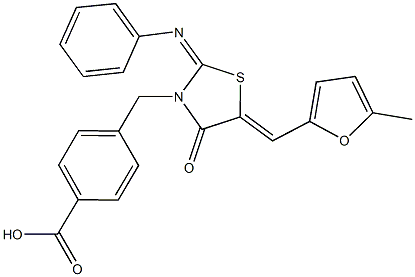 4-{[5-[(5-methyl-2-furyl)methylene]-4-oxo-2-(phenylimino)-1,3-thiazolidin-3-yl]methyl}benzoic acid Struktur