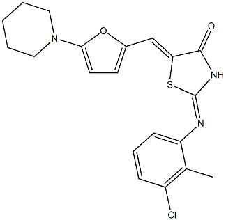 2-[(3-chloro-2-methylphenyl)imino]-5-{[5-(1-piperidinyl)-2-furyl]methylene}-1,3-thiazolidin-4-one Struktur