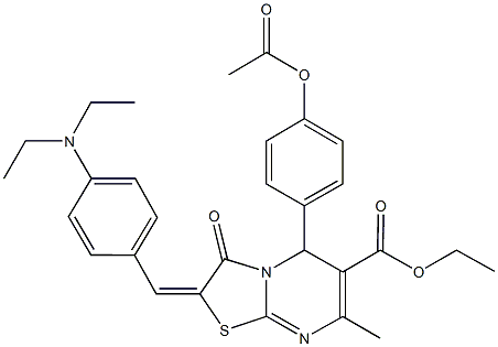 ethyl 5-[4-(acetyloxy)phenyl]-2-[4-(diethylamino)benzylidene]-7-methyl-3-oxo-2,3-dihydro-5H-[1,3]thiazolo[3,2-a]pyrimidine-6-carboxylate Struktur