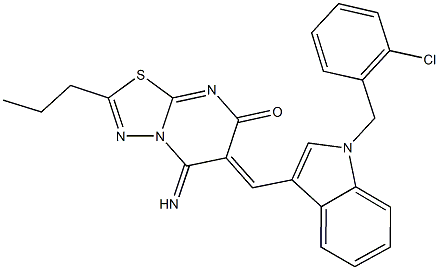 6-{[1-(2-chlorobenzyl)-1H-indol-3-yl]methylene}-5-imino-2-propyl-5,6-dihydro-7H-[1,3,4]thiadiazolo[3,2-a]pyrimidin-7-one Struktur