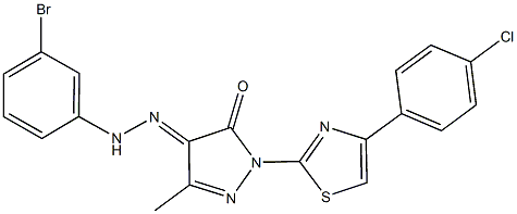 1-[4-(4-chlorophenyl)-1,3-thiazol-2-yl]-3-methyl-1H-pyrazole-4,5-dione 4-[(3-bromophenyl)hydrazone] Struktur