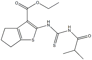 ethyl 2-{[(isobutyrylamino)carbothioyl]amino}-5,6-dihydro-4H-cyclopenta[b]thiophene-3-carboxylate Struktur