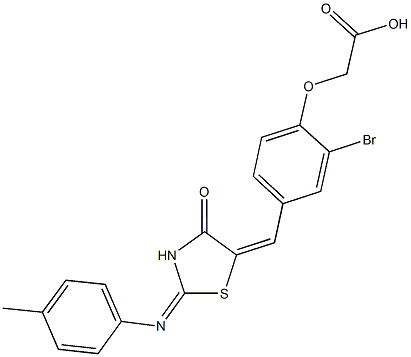 [2-bromo-4-({2-[(4-methylphenyl)imino]-4-oxo-1,3-thiazolidin-5-ylidene}methyl)phenoxy]acetic acid Struktur