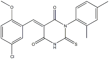 5-(5-chloro-2-methoxybenzylidene)-1-(2,4-dimethylphenyl)-2-thioxodihydro-4,6(1H,5H)-pyrimidinedione Struktur