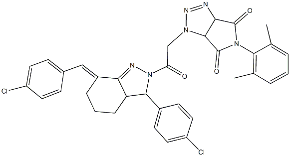 1-{2-[7-(4-chlorobenzylidene)-3-(4-chlorophenyl)-3,3a,4,5,6,7-hexahydro-2H-indazol-2-yl]-2-oxoethyl}-5-(2,6-dimethylphenyl)-3a,6a-dihydropyrrolo[3,4-d][1,2,3]triazole-4,6(1H,5H)-dione Struktur