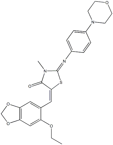 5-[(6-ethoxy-1,3-benzodioxol-5-yl)methylene]-3-methyl-2-{[4-(4-morpholinyl)phenyl]imino}-1,3-thiazolidin-4-one Struktur