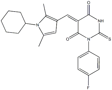 5-[(1-cyclohexyl-2,5-dimethyl-1H-pyrrol-3-yl)methylene]-1-(4-fluorophenyl)-2-thioxodihydro-4,6(1H,5H)-pyrimidinedione Struktur