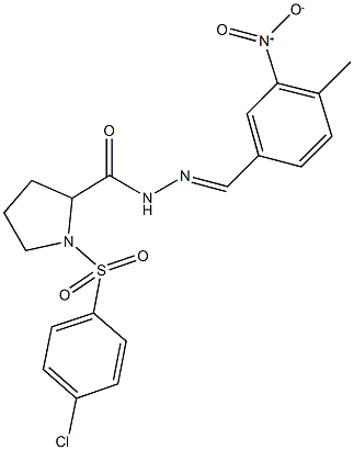 1-[(4-chlorophenyl)sulfonyl]-N'-{3-nitro-4-methylbenzylidene}-2-pyrrolidinecarbohydrazide Struktur