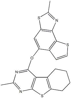 2-methyl-5,6,7,8-tetrahydro[1]benzothieno[2,3-d]pyrimidin-4-yl 2-methylthieno[2,3-e][1,3]benzothiazol-5-yl ether Struktur