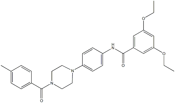 3,5-diethoxy-N-{4-[4-(4-methylbenzoyl)-1-piperazinyl]phenyl}benzamide Struktur