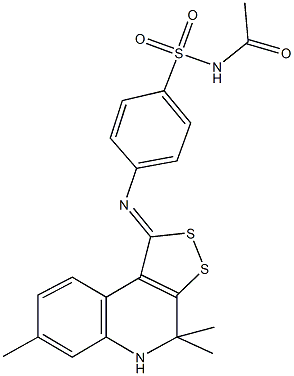 N-acetyl-4-[(4,4,7-trimethyl-4,5-dihydro-1H-[1,2]dithiolo[3,4-c]quinolin-1-ylidene)amino]benzenesulfonamide Struktur