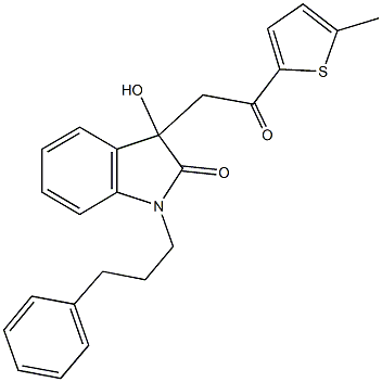 3-hydroxy-3-[2-(5-methyl-2-thienyl)-2-oxoethyl]-1-(3-phenylpropyl)-1,3-dihydro-2H-indol-2-one Struktur