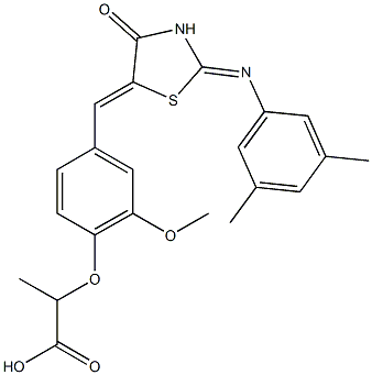 2-[4-({2-[(3,5-dimethylphenyl)imino]-4-oxo-1,3-thiazolidin-5-ylidene}methyl)-2-methoxyphenoxy]propanoic acid Struktur