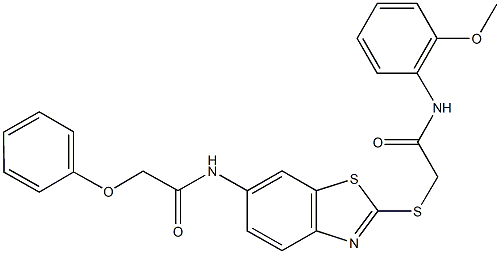 N-(2-{[2-(2-methoxyanilino)-2-oxoethyl]sulfanyl}-1,3-benzothiazol-6-yl)-2-phenoxyacetamide Struktur