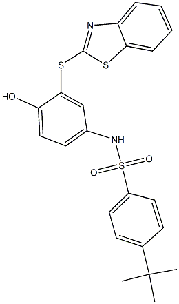 N-[3-(1,3-benzothiazol-2-ylsulfanyl)-4-hydroxyphenyl]-4-tert-butylbenzenesulfonamide Struktur