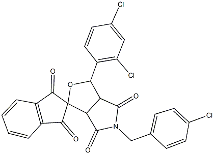 5-(4-chlorobenzyl)-1-(2,4-dichlorophenyl)-3a,6a-dihydrosprio[1H-furo[3,4-c]pyrrole-3,2'-(1'H)-indene]-1',3',4,6(2'H,3H,5H)-tetrone Struktur