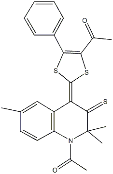 1-[2-(1-acetyl-2,2,6-trimethyl-3-thioxo-2,3-dihydro-4(1H)-quinolinylidene)-5-phenyl-1,3-dithiol-4-yl]ethanone Struktur