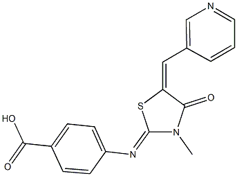 4-{[3-methyl-4-oxo-5-(3-pyridinylmethylene)-1,3-thiazolidin-2-ylidene]amino}benzoic acid Struktur