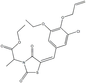 ethyl 2-{5-[4-(allyloxy)-3-chloro-5-ethoxybenzylidene]-2,4-dioxo-1,3-thiazolidin-3-yl}propanoate Struktur