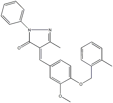 4-{3-methoxy-4-[(2-methylbenzyl)oxy]benzylidene}-5-methyl-2-phenyl-2,4-dihydro-3H-pyrazol-3-one Struktur