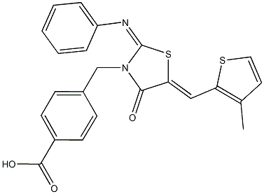 4-{[5-[(3-methyl-2-thienyl)methylene]-4-oxo-2-(phenylimino)-1,3-thiazolidin-3-yl]methyl}benzoic acid Struktur