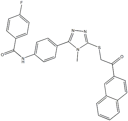 4-fluoro-N-[4-(4-methyl-5-{[2-(2-naphthyl)-2-oxoethyl]sulfanyl}-4H-1,2,4-triazol-3-yl)phenyl]benzamide Struktur