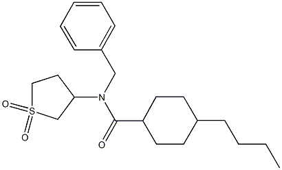 N-benzyl-4-butyl-N-(1,1-dioxidotetrahydro-3-thienyl)cyclohexanecarboxamide Struktur