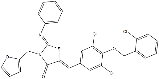 5-{3,5-dichloro-4-[(2-chlorobenzyl)oxy]benzylidene}-3-(2-furylmethyl)-2-(phenylimino)-1,3-thiazolidin-4-one Struktur