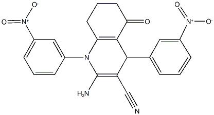 2-amino-1,4-bis(3-nitrophenyl)-5-oxo-1,4,5,6,7,8-hexahydro-3-quinolinecarbonitrile Struktur