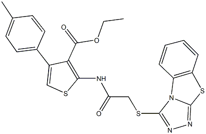 ethyl 4-(4-methylphenyl)-2-{[([1,2,4]triazolo[3,4-b][1,3]benzothiazol-3-ylsulfanyl)acetyl]amino}-3-thiophenecarboxylate Struktur