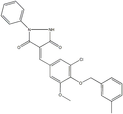 4-{3-chloro-5-methoxy-4-[(3-methylbenzyl)oxy]benzylidene}-1-phenyl-3,5-pyrazolidinedione Struktur