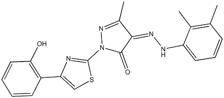 1-[4-(2-hydroxyphenyl)-1,3-thiazol-2-yl]-3-methyl-1H-pyrazole-4,5-dione 4-[(2,3-dimethylphenyl)hydrazone] Struktur